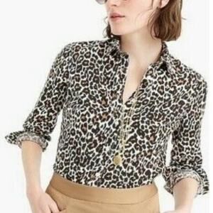 J. Crew Linen Blend Leopard Print Button Front Top Size Small